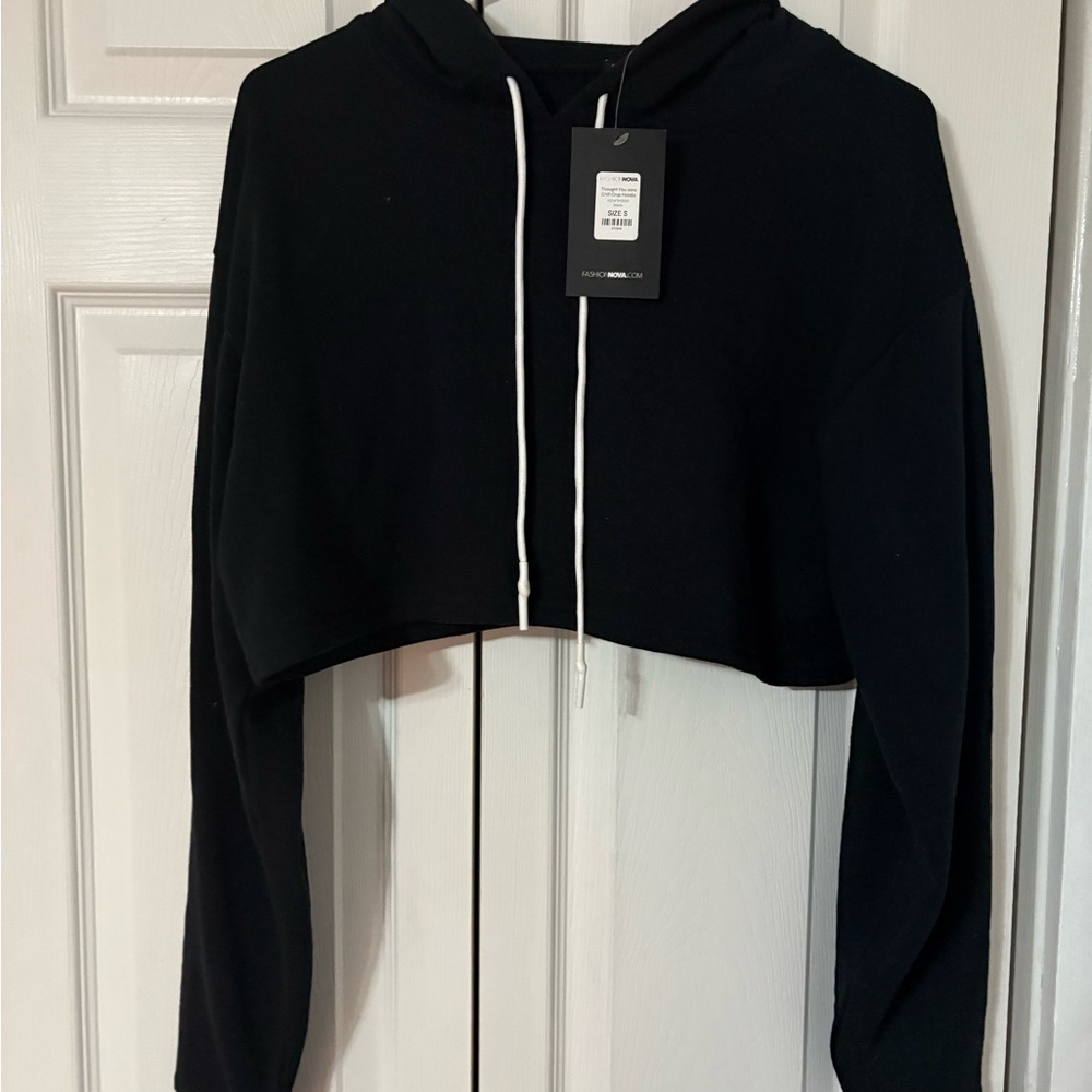 Fashion Nova Black Hoodie with White Drawstrings